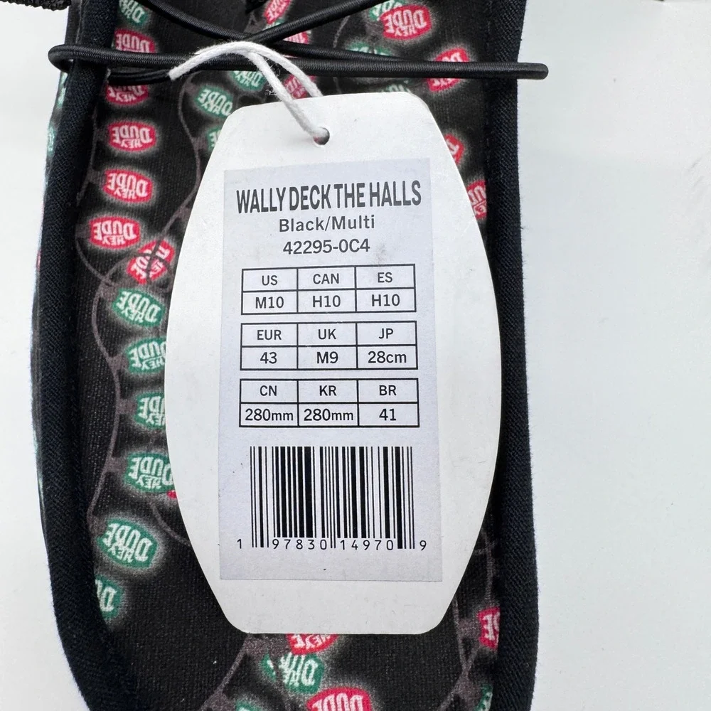 Hey Dude Wally Deck The Halls Men 10 Black Multi NWT Holiday Christmas Loafers